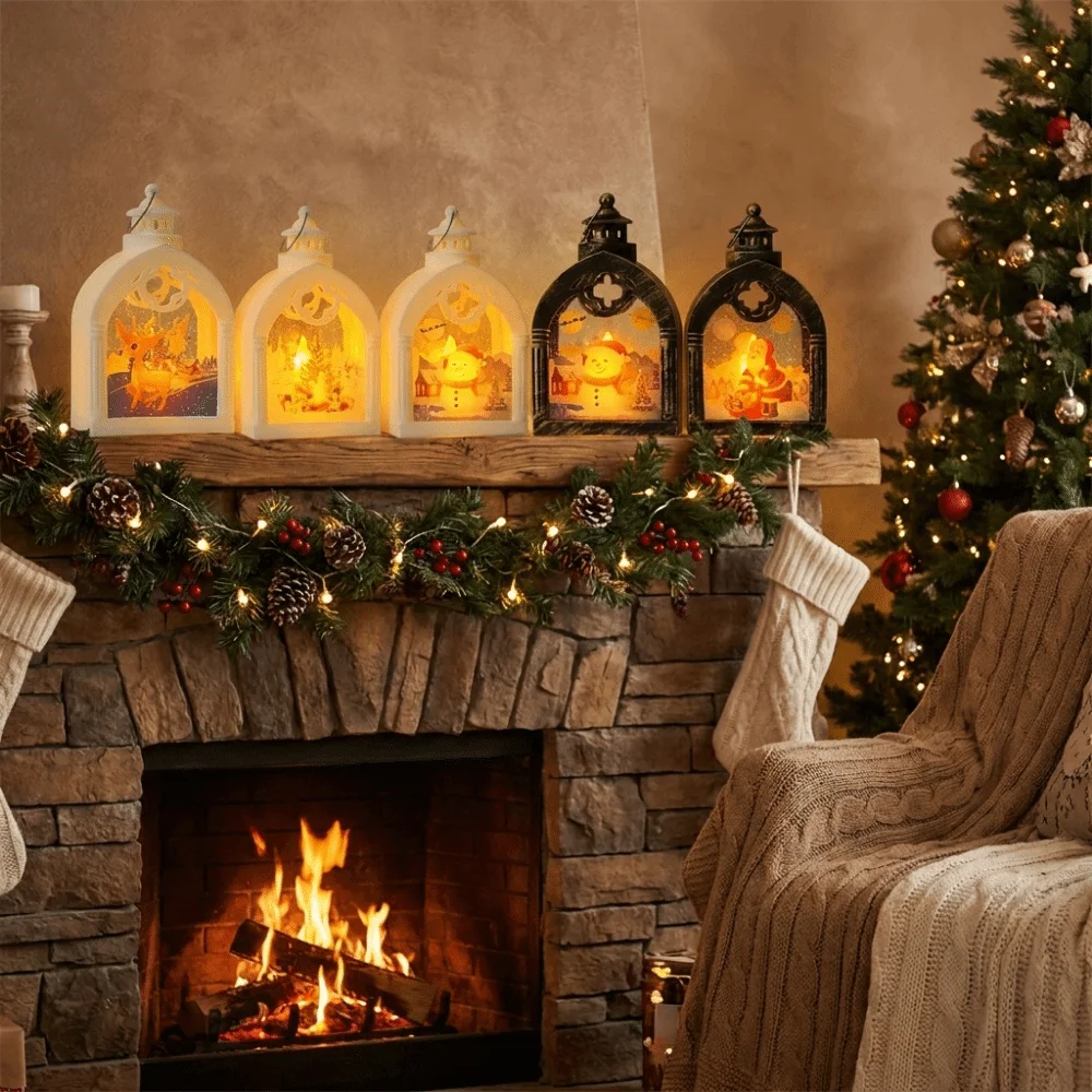 Creative Mini Christmas Lantern Retro Christmas Tree Christmas Wind Lamp Glowing Santa Desktop Christmas Lamp Holiday