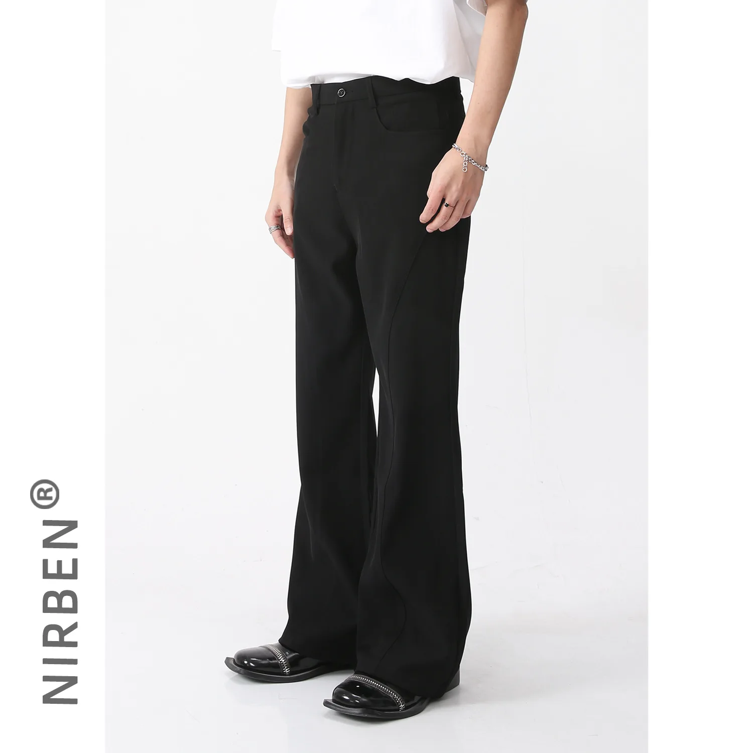 Men's Clothing | Slightly Stretched Loose Drape Solid Color Mid-waist Loose Casual Trousers Men