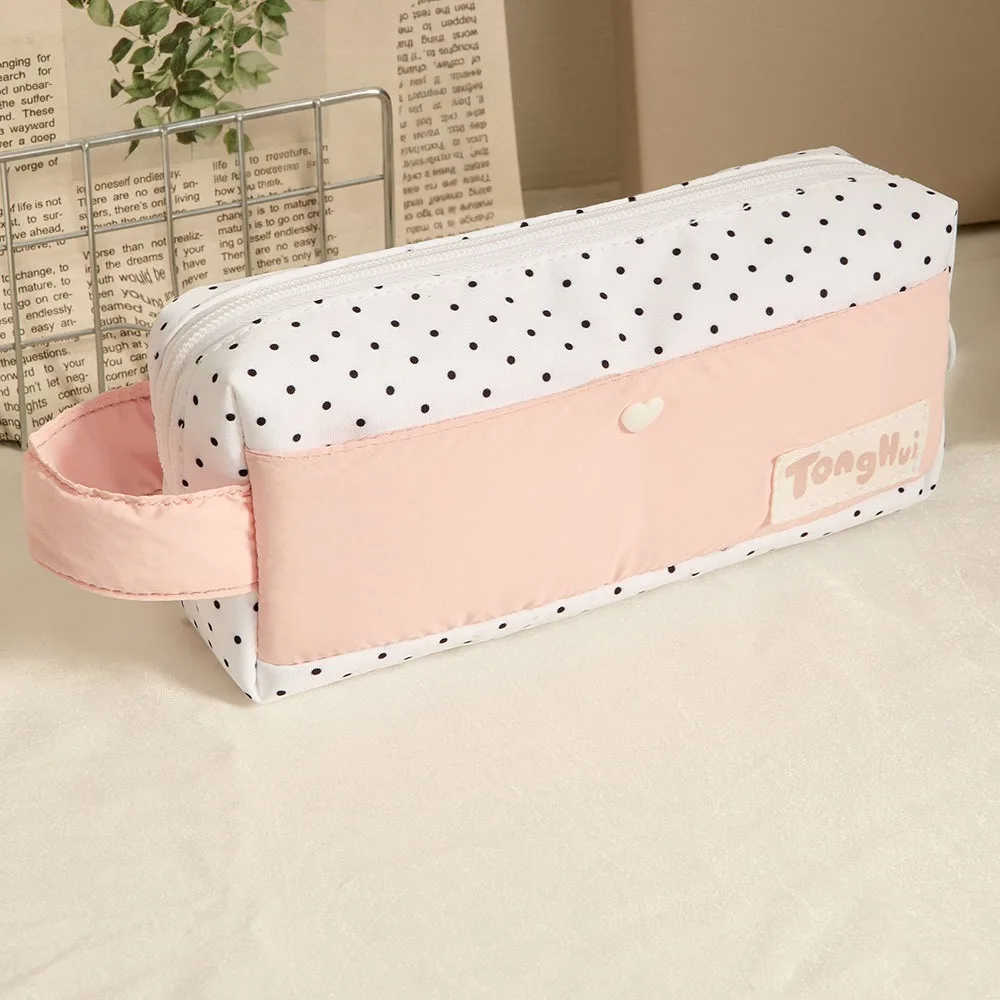 

New Color-block Pen Bag Handheld Large Capacity Stationery Pouch Portable Pencil Case School Supplies