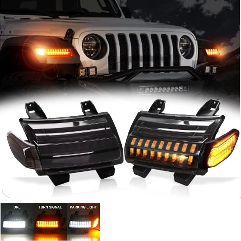 Guardabarros delantero bengalas LED ahumadas nuevas luces de circulación diurna/tren guardabarros blanco DRL para Jeep Wrangler JL2018-2020.