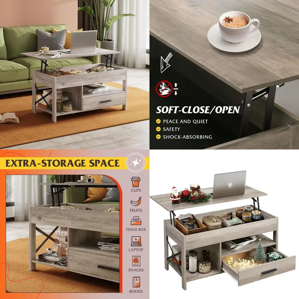 

Grey 39 Lift-Top Coffee Table with Storage Drawers and Shelf for Living or Reception Rooms