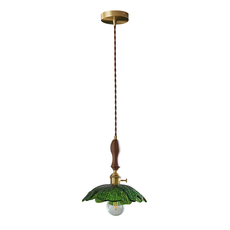 

IWHD Green Leaf Lampshade LED Pendant Lamp Bedroom Dinning Living Room Cafe Loft Bar French Vintage Hanging Lights Decoration
