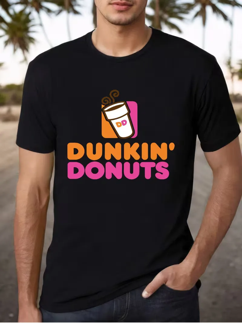 

Men's Dunkin' Donuts Graphic T-Shirt - Black Cotton Crew Neck Tee with Playful C