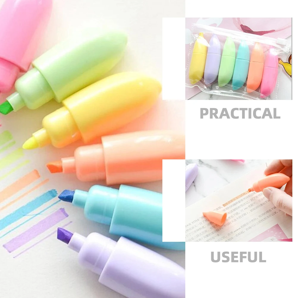 

6pcs Banana Shaped Highlighter Mini Art Markers Colorful Note Marking Pens For School Study Book Reading Students Decorative