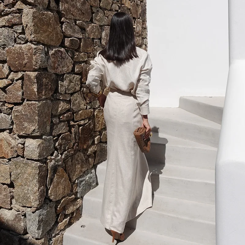 New Women's Clothing Style Elegant Lapel Long Sleeved Shirt High Waist Slimming Half Skirt Two-piece Set