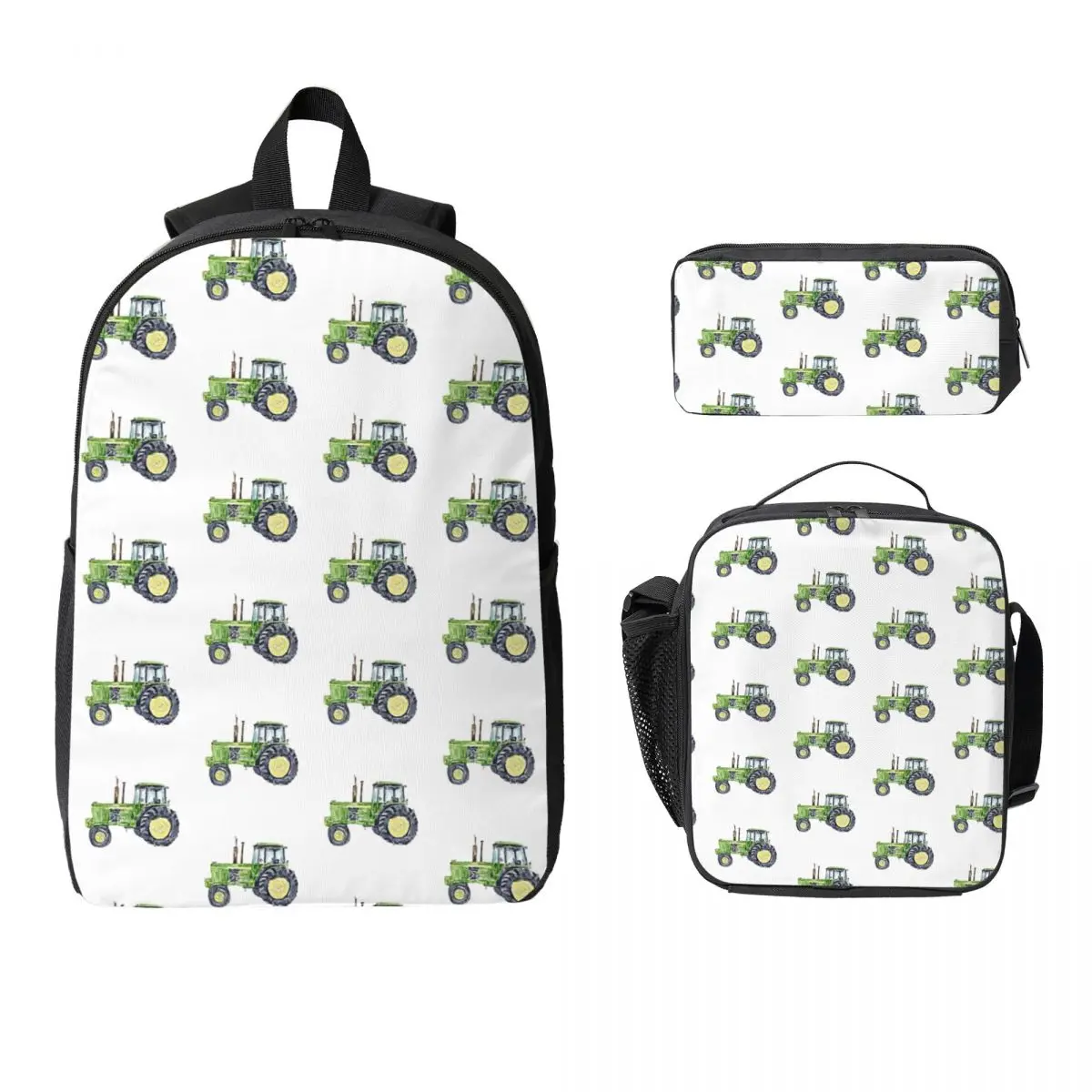 Green Tractor Print Kids Room Wall Decor Painting Watercolour Backpack BookBag School Bag 3ps Insulated Lunch Bag Pencil Cas
