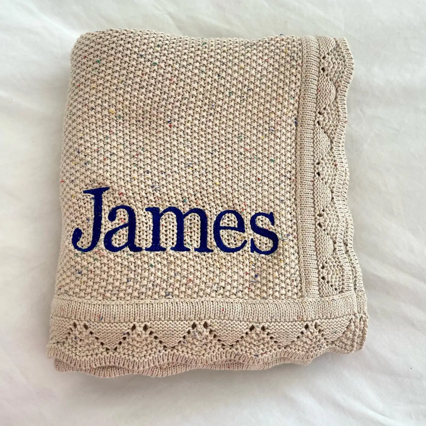 

Personalized Name Knitted Baby Blanket Embroidered Custom Newborn Receiving Blanket Swaddle Wrap Infant Boy Girl Blanket Quilt