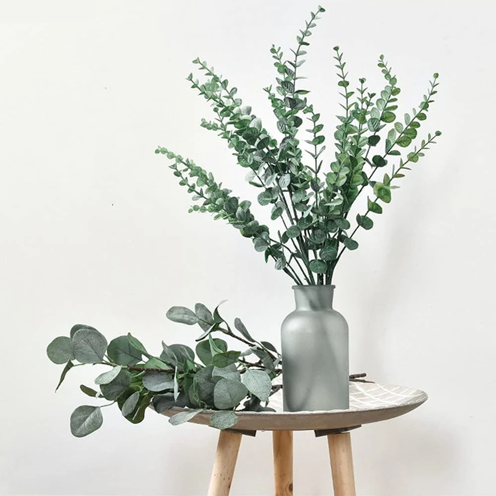 Goldene Mehrfarbige Künstliche Eukalyptusblätter Künstliche Grünzweige Hochzeitsbrautstrauß Heim-Vase Tisch-DIY Geschenk-Deko-Teile