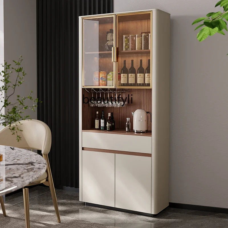 

Light luxury high-end wine cabinet household living room wall glass door solid wood display locker