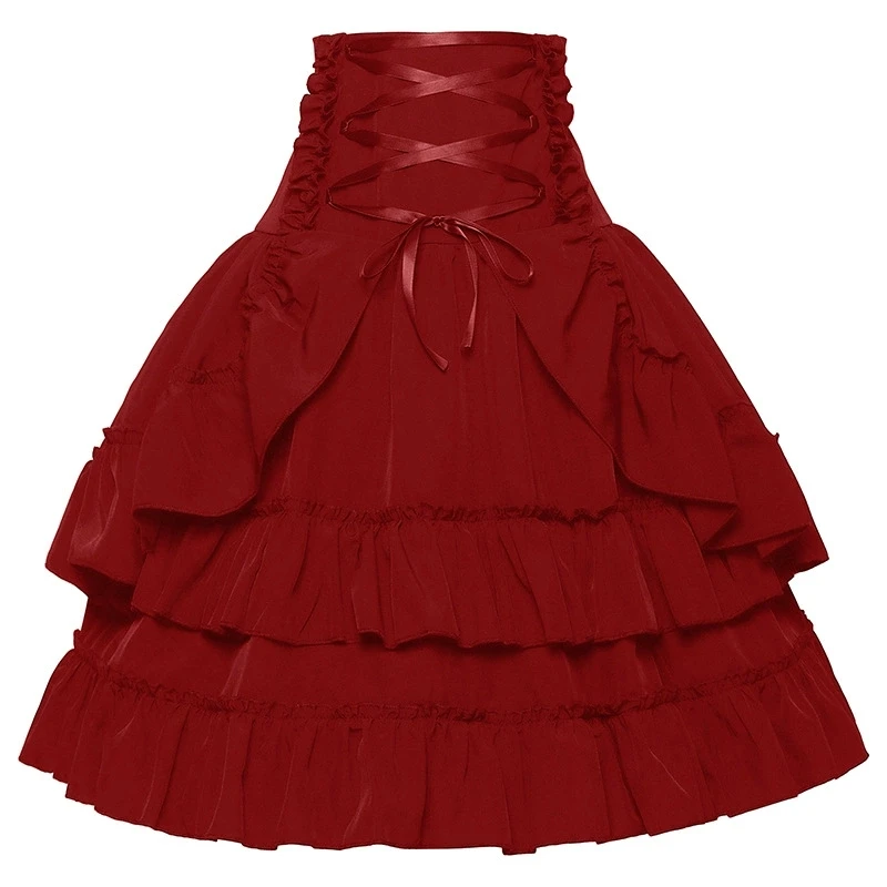 Robe de bal gothique Lolita en coton à volants, taille haute, marron, à lacets, jupe Steampunk médiévale pour femmes, vêtements Vintage victoriens y2k