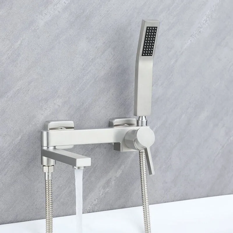 

304 Stainless Steel Bathroom Shower Faucet Set Wall Mount Cold Hot Water Mixer Tap Bathroom Bathtub Faucet with Hand Shower