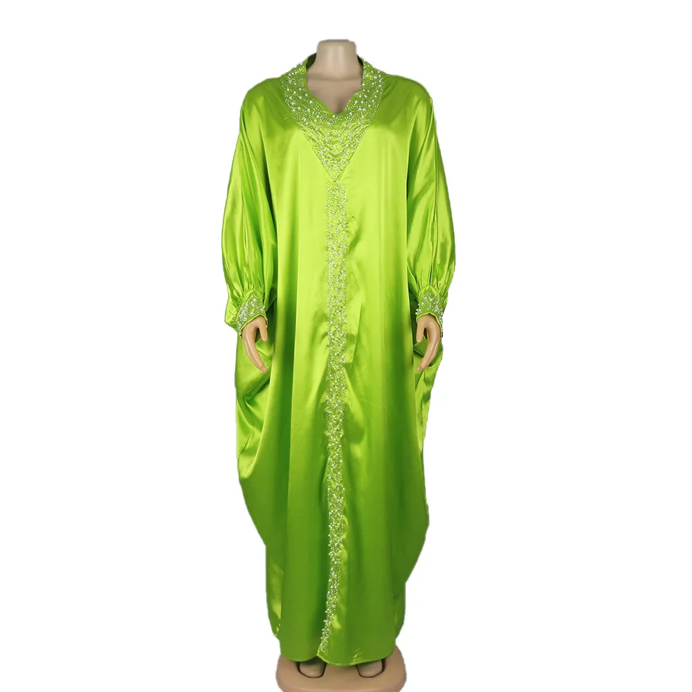Afrikanische Mutter Abayas V-ausschnitt Fledermaus Ärmel Robe Eid Muslimischen Diamant Perlen Maxi Kleid Marokkanischen Plus Größe Einfarbig Party Kleid Neue