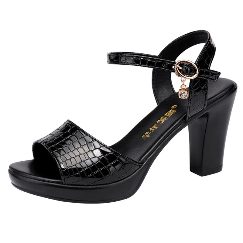 High quality summer leather sandals for women 8cm high heel new 2024 size 32 33 42 43 platform open toe elegant shoe black white