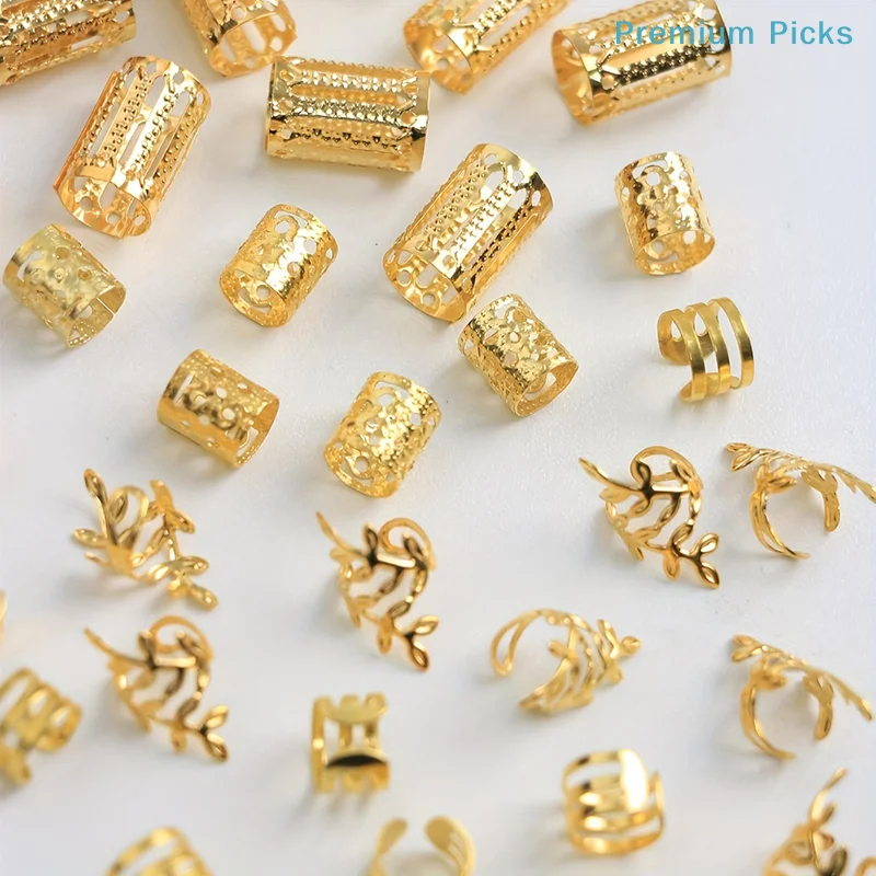 40PCS/Set Vintage Gold Silver Hollow Hair Rings Iron Hair Cuff Hair Pins Loop Decor Hair Accessories Lock Hair Jewelry For Braid
