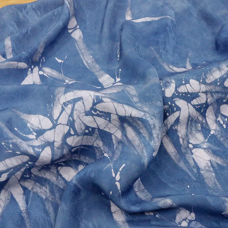 

Miao ethnic group's wax blue-dyed silk jacquard fabric for Hanfu cheongsam and dress designers