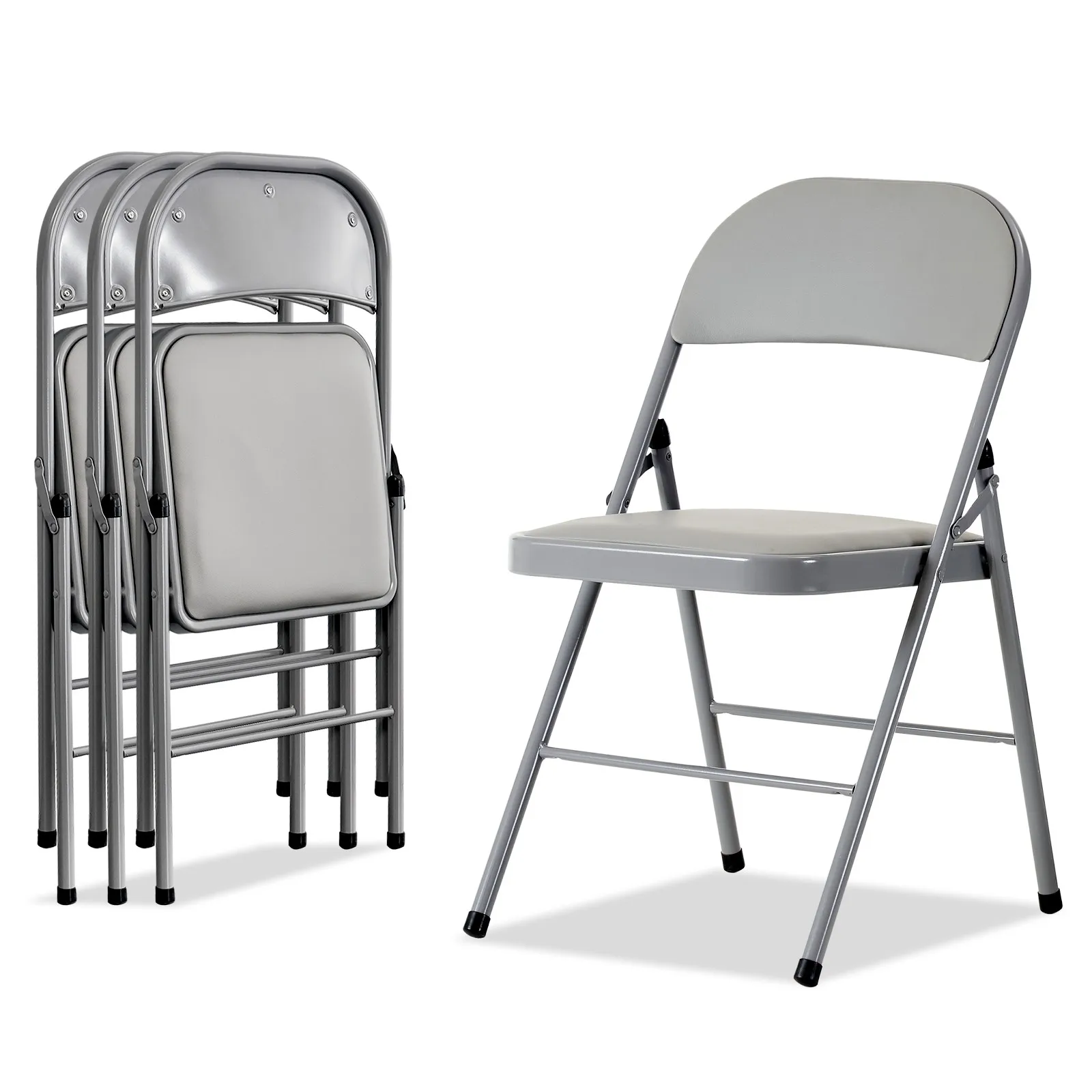 4 Pack Gray Folding Chair Indoor Outdoor Portable Steel Frame 330lb Capacity