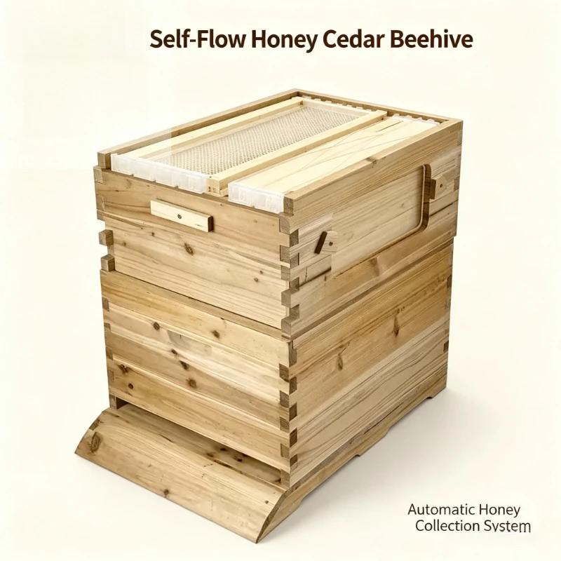 Apiculture Equipment Waxed Cedar Wood Flow Honey Hive Automatic Self-flow Beehive Box with 7 Plastic Flow Frames