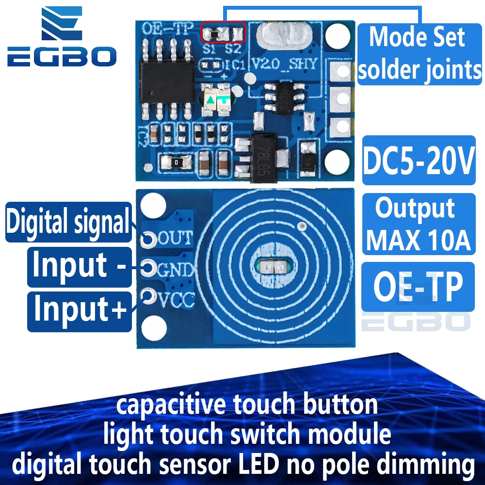 1~10PCS EGBO OE-TP capacitive touch button light touch switch module digital touch sensor LED no pole dimming 10A DC 5-12V