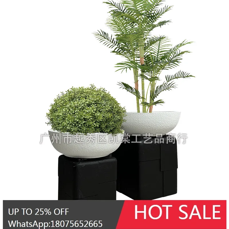 MJY Modern Round Fiberglass Decorative Vase Floor Green Plant Floral Arrangement