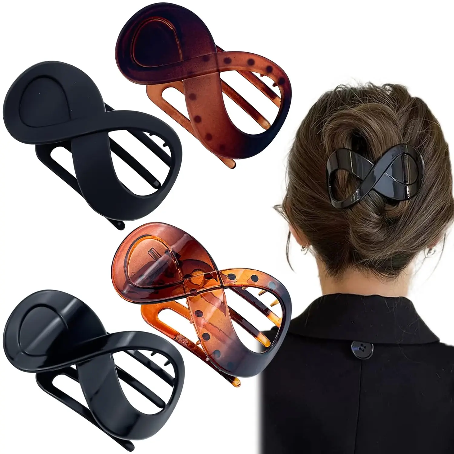 

4 Pcs French Concord Flat Hair Clips, 3.35 Inch Curved Hair Claw Alligator Hair Clips Volume Strong