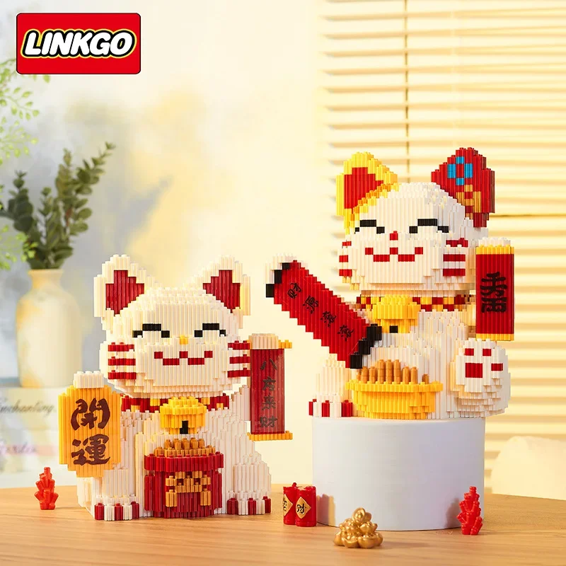 Diamond Building Block Lucky Cat Rich Cat Connection Model God of Wealth Mini Bricks Figure Toy For  Gift