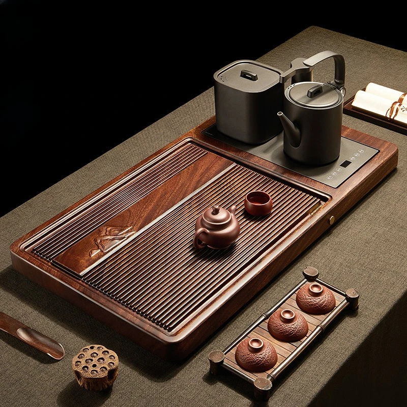

Walnut tea tray tea making set, automatic all-in-one set, home office original solid wood tea tray