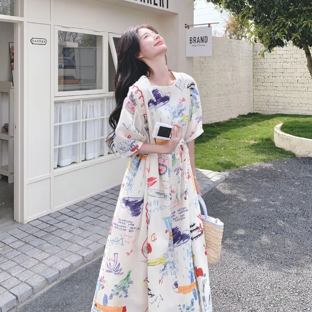 

French Style Maxi Dress Casual Summer V Neck Puff Sleeve High Waist Lace Up Dress Elegant Flowy Dress Sleeveless for Women S154