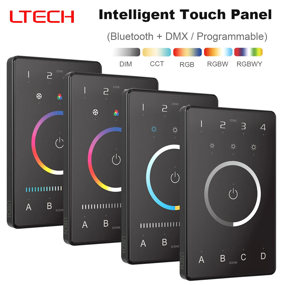 

LTECH DMX512 Master Controller UB1 DIM UB2 CT UB4 RGBW UB5 RGBWY Touch Panel (Bluetooth Mesh 5.0+ DMX / Programmable) DC12-24V