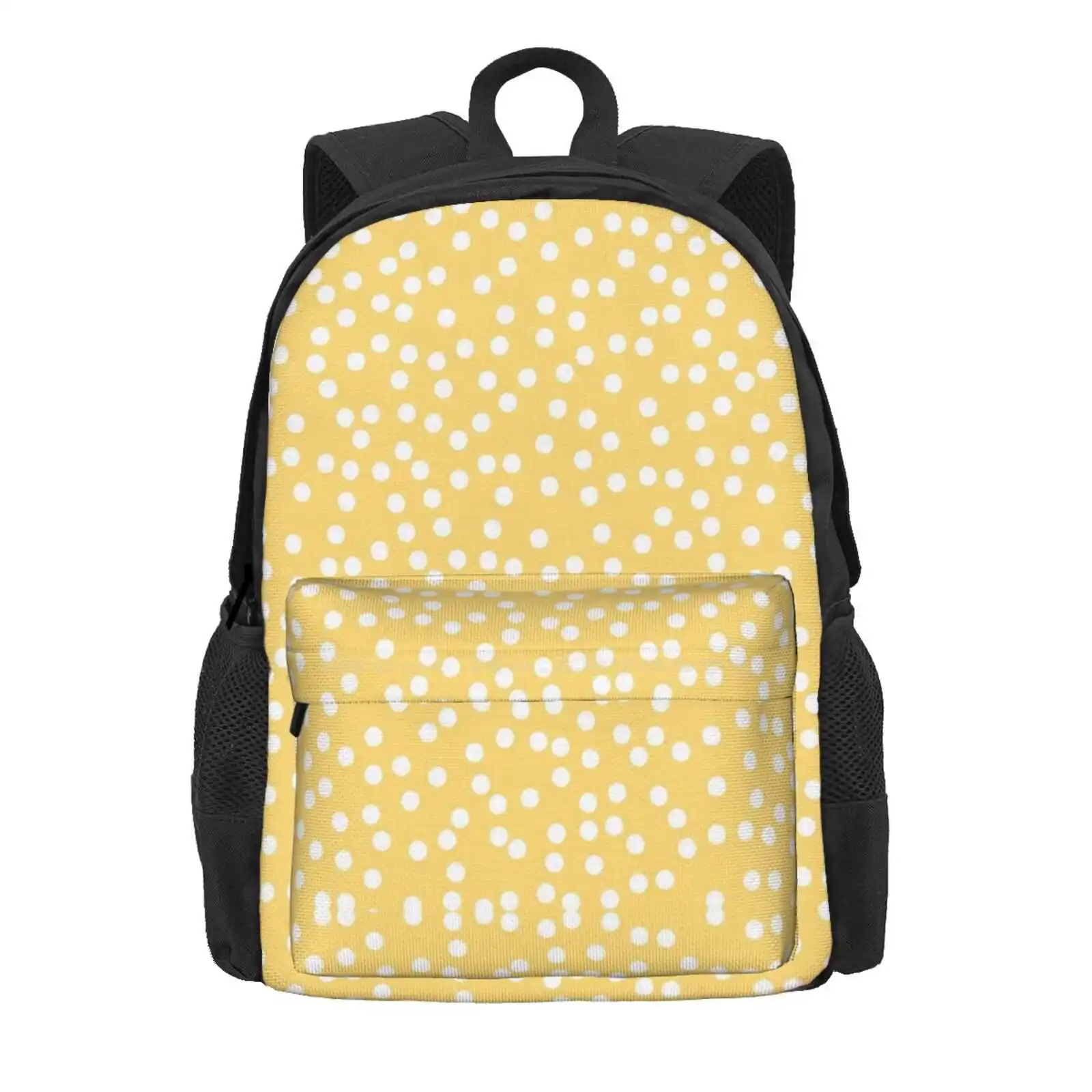 Simple Yellow And White Polka Dots Hot Sale Schoolbag Backpack Fashion Bags Yellow And White Polka Dots Spots Polka Dot Pattern