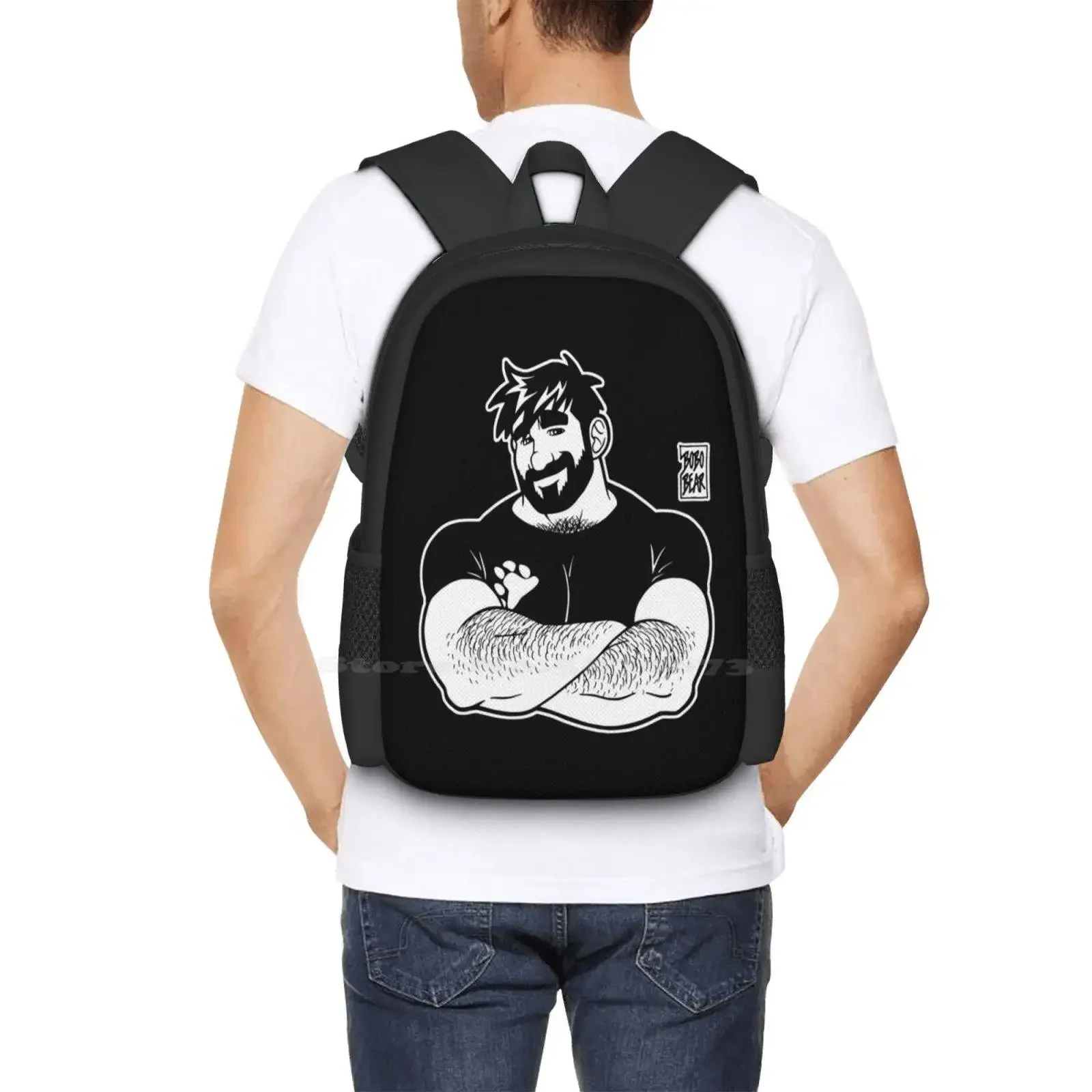 آدم يحب الأسلحة-حقيبة مدرسية ذات سعة كبيرة على ظهره كمبيوتر محمول Bobobearart Bobo Bear Bear عطلة نهاية الأسبوع قضاعة رجل مثلي الجنس الفن الدب الفن مثلي الجنس