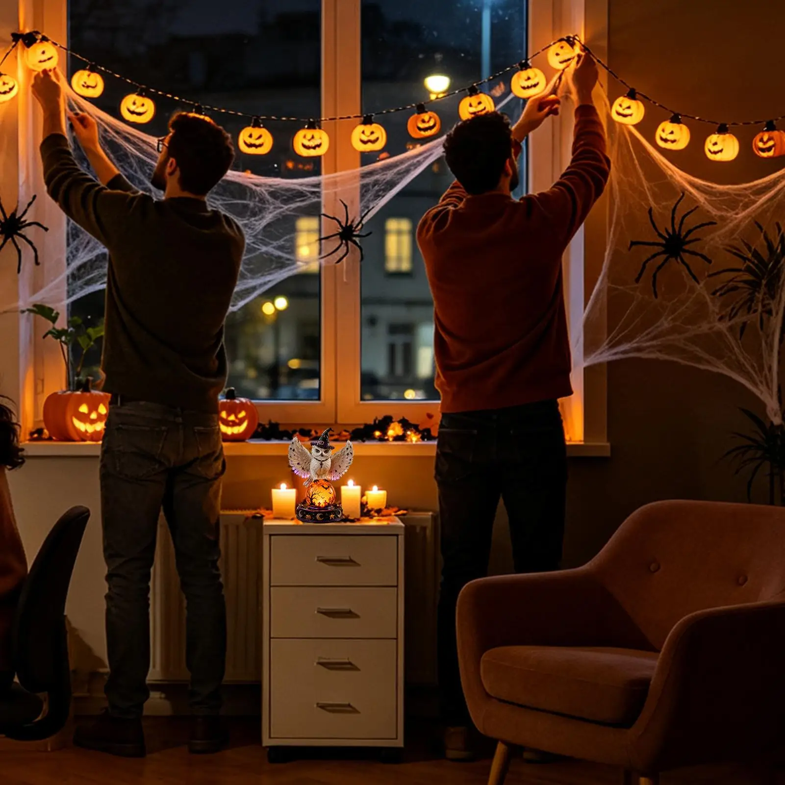ハロウィンクリスタルボール光るカラスゴースト美的ナイトランプダークハロウィンライトテーブル装飾寝室リビングルームオフィス用