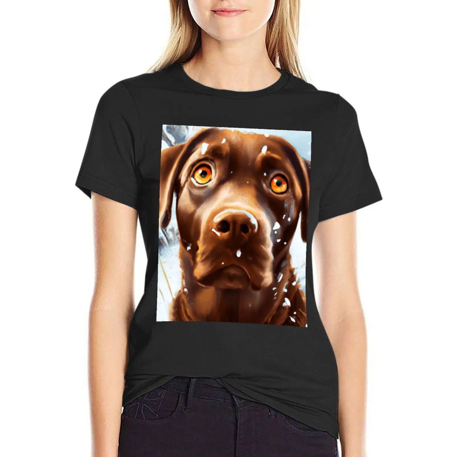 Cutedom - Chocolate Labrador In The Snow T-Shirt hippie clothes shirts graphic tees funny Blouse ariat shirts for Women