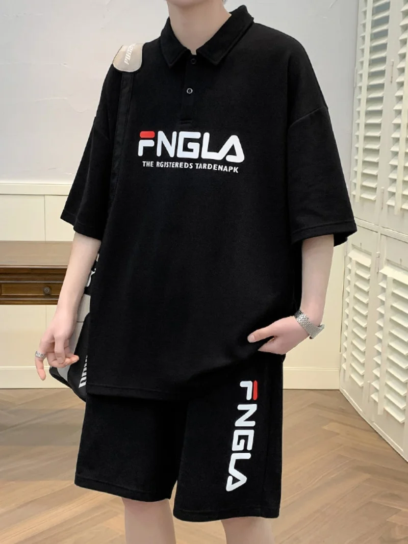 

Свободный комплект из двух предметов для мужчин: летняя спортивная одежда, повседневная удобная футболка из смесового хлопка с принтом