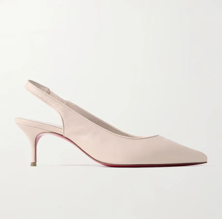 

Cream&Black 45mm Comfortable Leather Pointed Toes And Elasticated Slingback Pumps