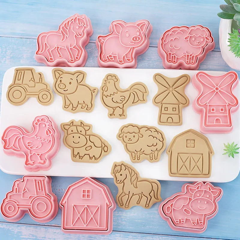 Cartoon Farm Animal Cookie Cutters Set Autumn Farm Party Cake Decorating Mold Fondant Frosting Biscuit Stamp Kitchen Supplies