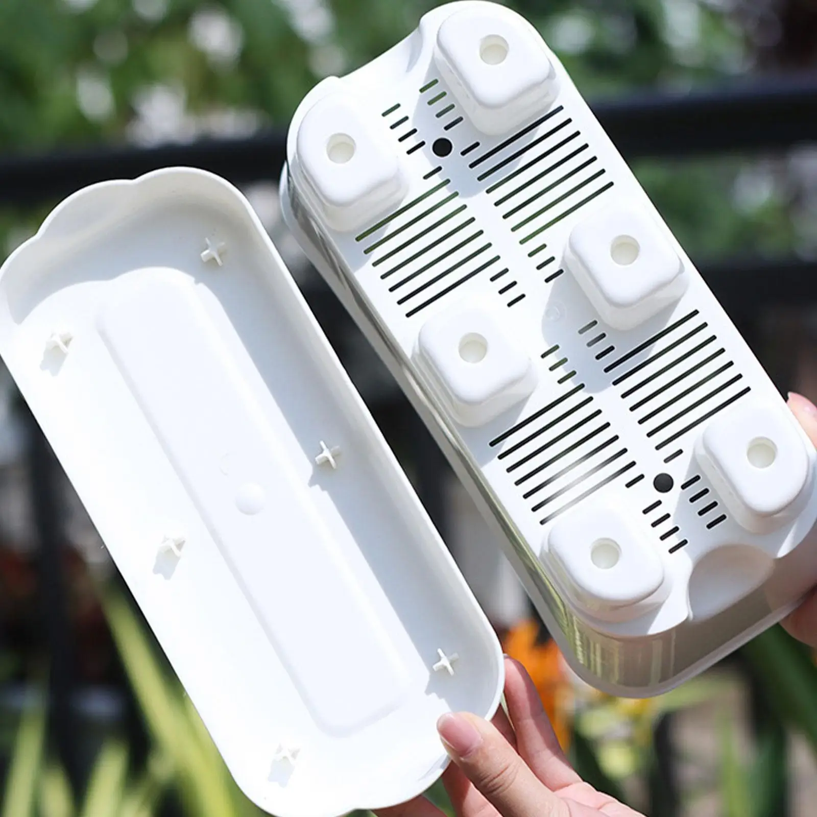 Window Box Planter Rectangle Flower Pot Multipurpose Self Watering Vegetables Growing Container Attached Saucer for Porch