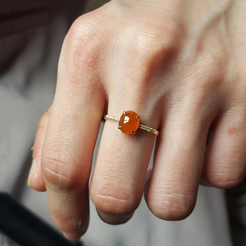 Inspired by the new natural ice seed chalcedony egg round opening adjustable ring elegant charm retro female silver jewelry