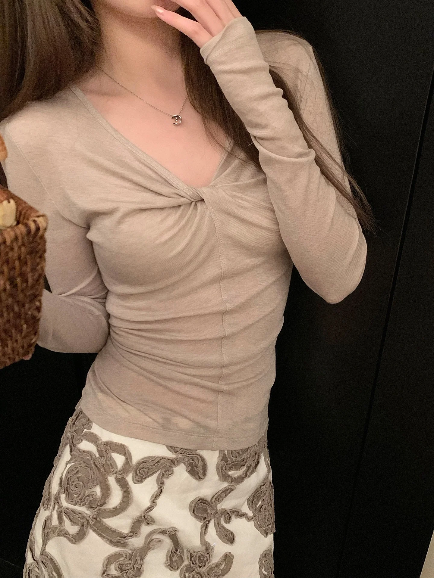 

Trendy Women's Slim Fit Wool Blend Twist Knit Top Casual Sle Soft V-Ne Long Sve Thin Spring Autumn Base irt