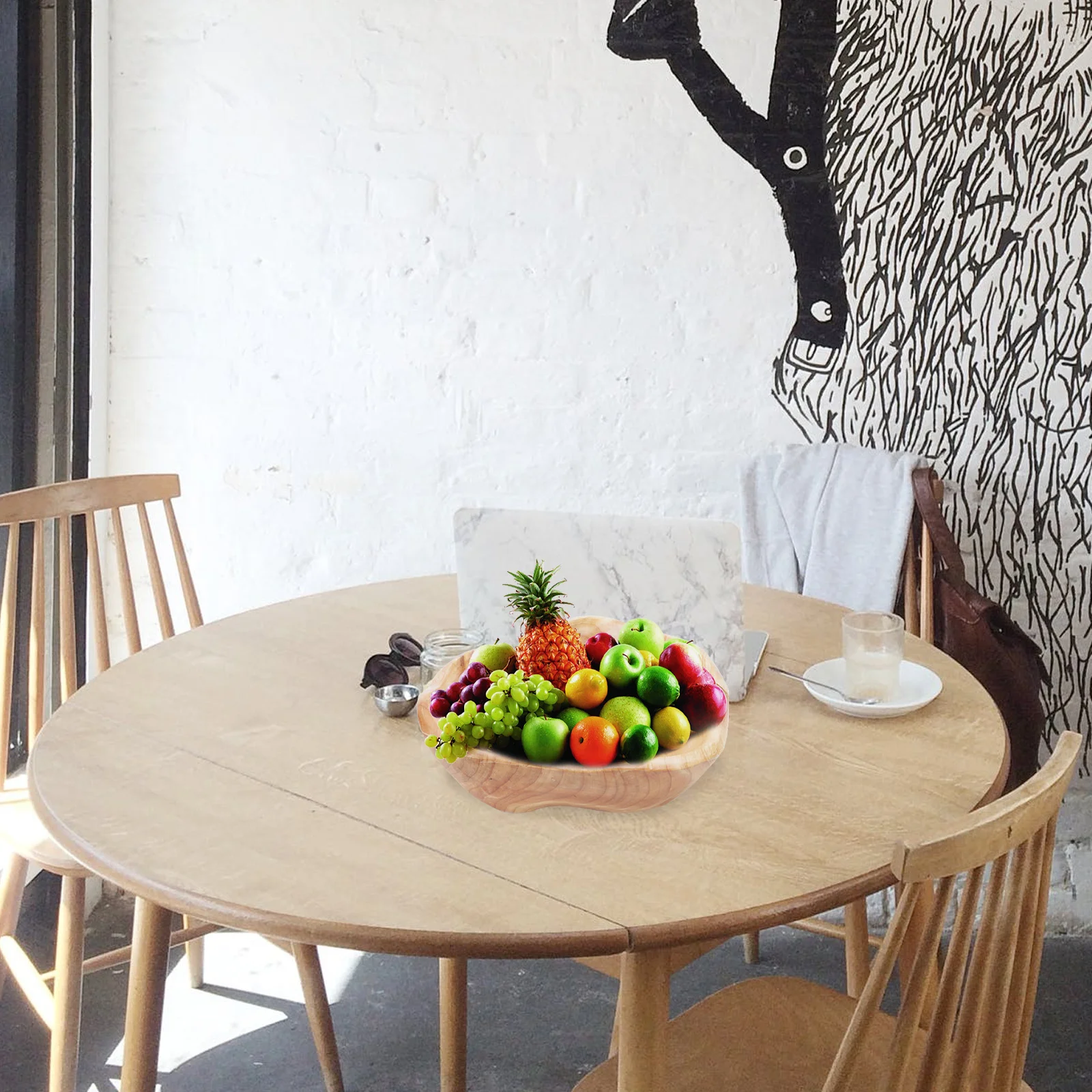 

Solid Wood Fruit Plate Large Capacity Smooth Surface Stable Natural Texture Creative Tray Wood Bowl Manual Caved Snacks Serving