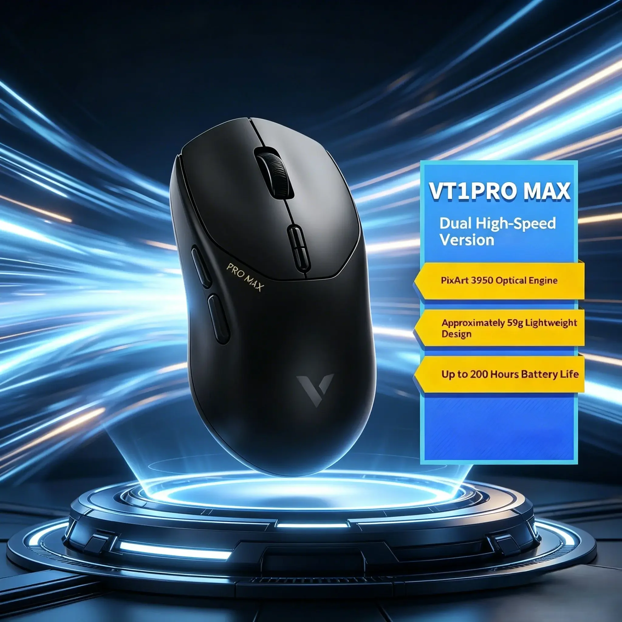 VT1PRO MAX 59g UltraLight Wireless Gaming Mouse, 8KHz Polling Rate, 30000DPI, Programmable Buttons & Optical Sensor