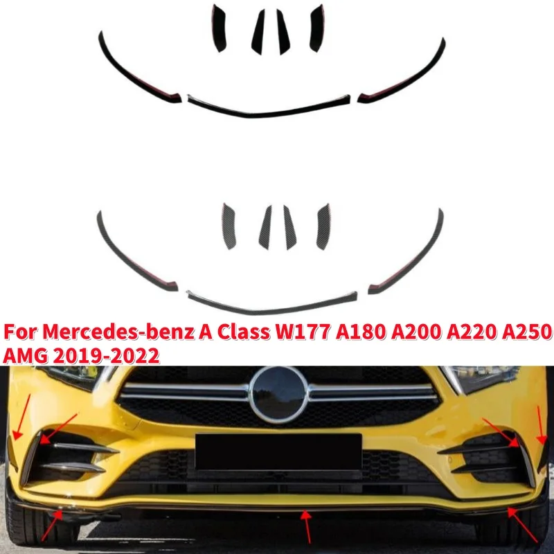 

7 шт./компл. для Mercedes-Benz A Class W177 A180 A200 A220 A250 AMG 2019-2022 авто передний нижний бампер сплиттер для губ Canard Trim