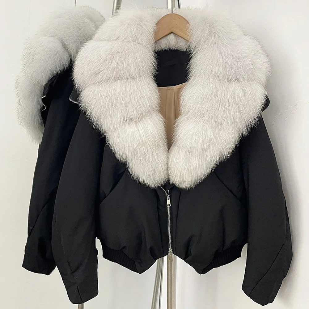 OFTBUY Daunen-Bomberjacke Neue Luxus-Waschbärpelz-Pufferjacke Damen Großer Echter Fuchspelzkragen Daunenjacke für Frauen – Detail 21