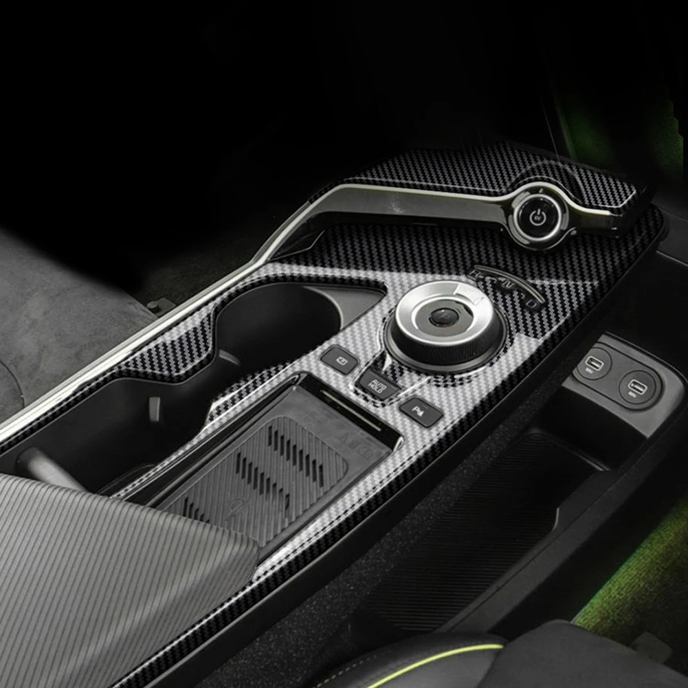 غطاء سيارة الكسوة اكسسوارات السيارات الملمس ABS ألياف الكربون الأسود مركز التحكم لكيا EV6 22 23 لكيا EV6 2022 2023