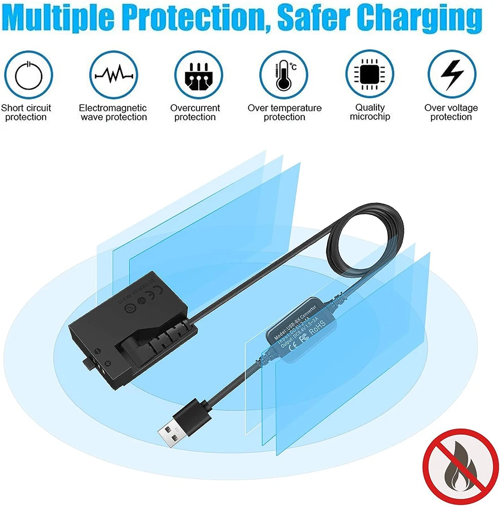 USB Power Supply DR-E10 Dummy Battery Kit for Canon EOS T6 T5 T3,1100D 1200D 1300D 1500D 2000D,Kiss X50 X70 X80 X90 Camera