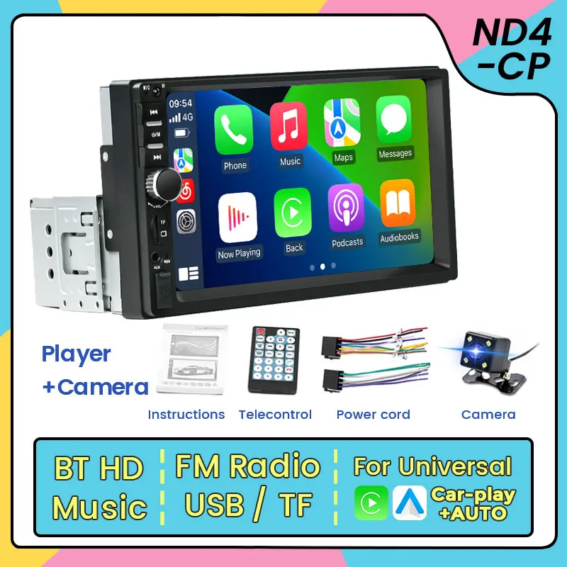 

ND4-CP for Carplay Android Auto 1 Din Car Radio 7 Inch Universal Multimedia MP5 Player FM Stereo USB Touch Screen Display Audio