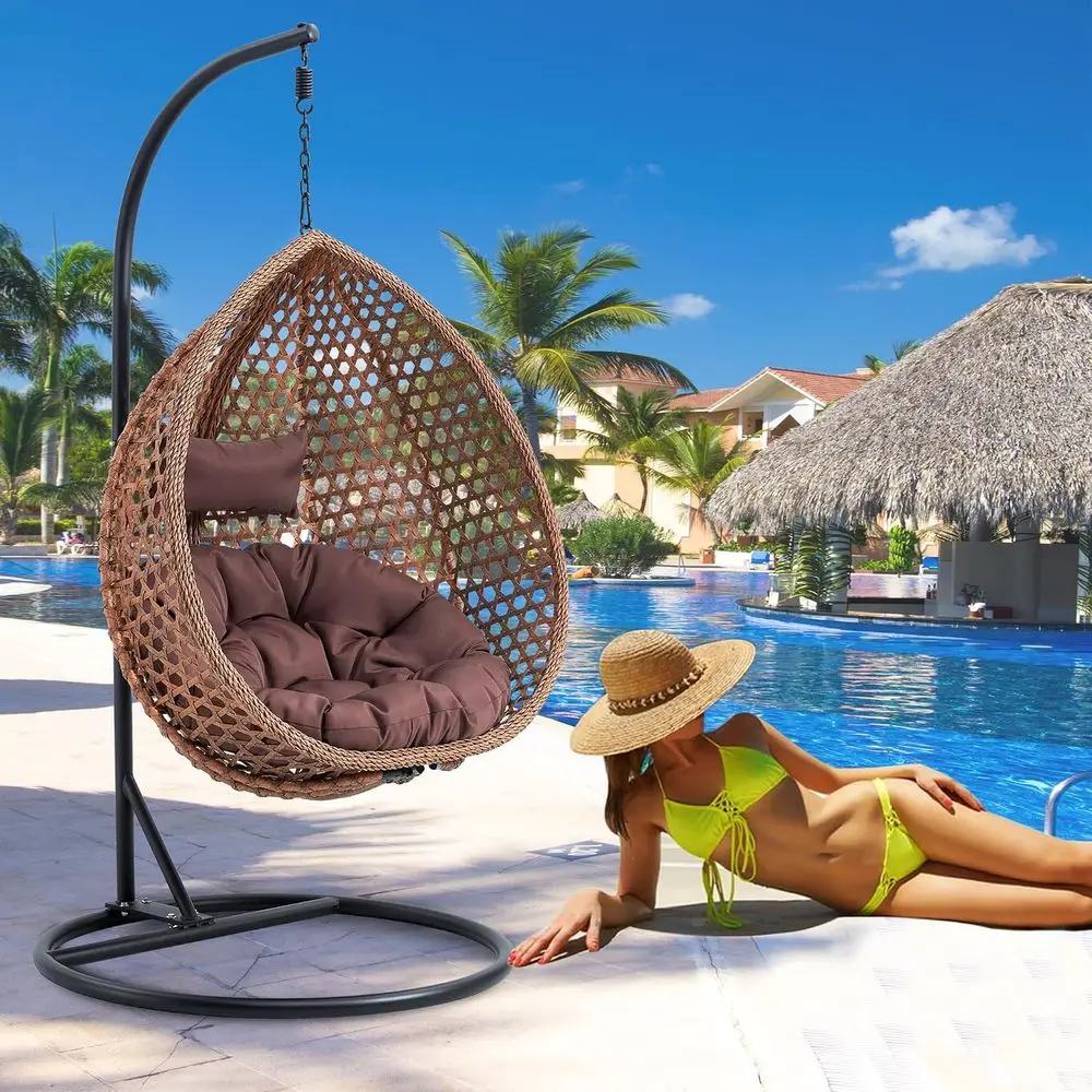 Egg Swing Chair with Stand | Hanging Egg Chair, Cushions and Pillow Included, Heavy Duty Lounge Basket, Indoor Outdoor Use