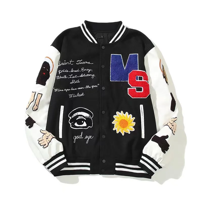 

Men Sports Jacket Brand Embroidery Baseball Streetwear Patchwork Letter Asap Rocky Harajuku College Varsity Bomber Coat Couples