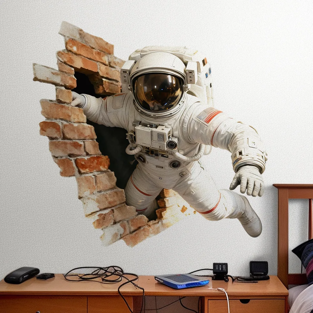Atmospheric Broken Wall Astronaut Self Adhesive Wall Decals Living Room Bedroom Decor Stickers