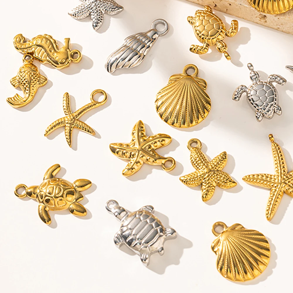 5 Stück Edelstahl-Anhänger mit Seesternen, Muscheln und anderen Meerestieren für DIY-Halsketten, Armbänder und Schmuckherstellung. – Detail 5