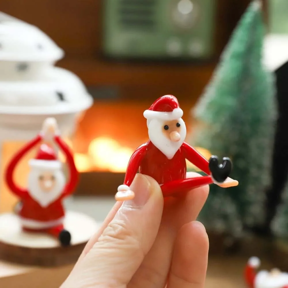 Handcrafted Glass Yoga Santa Glossy Lampwork Handmade Glass Ornament Creative Artistic Miniature Christmas Figurine Collectors